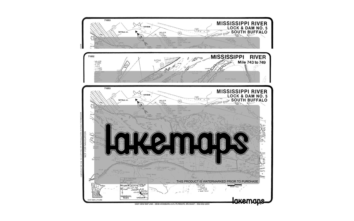 Mississippi River - Mississippi River Pool 5 - MAP PACK - Lakemap - 71500 - 7X11 Black & White (Polypropylene)