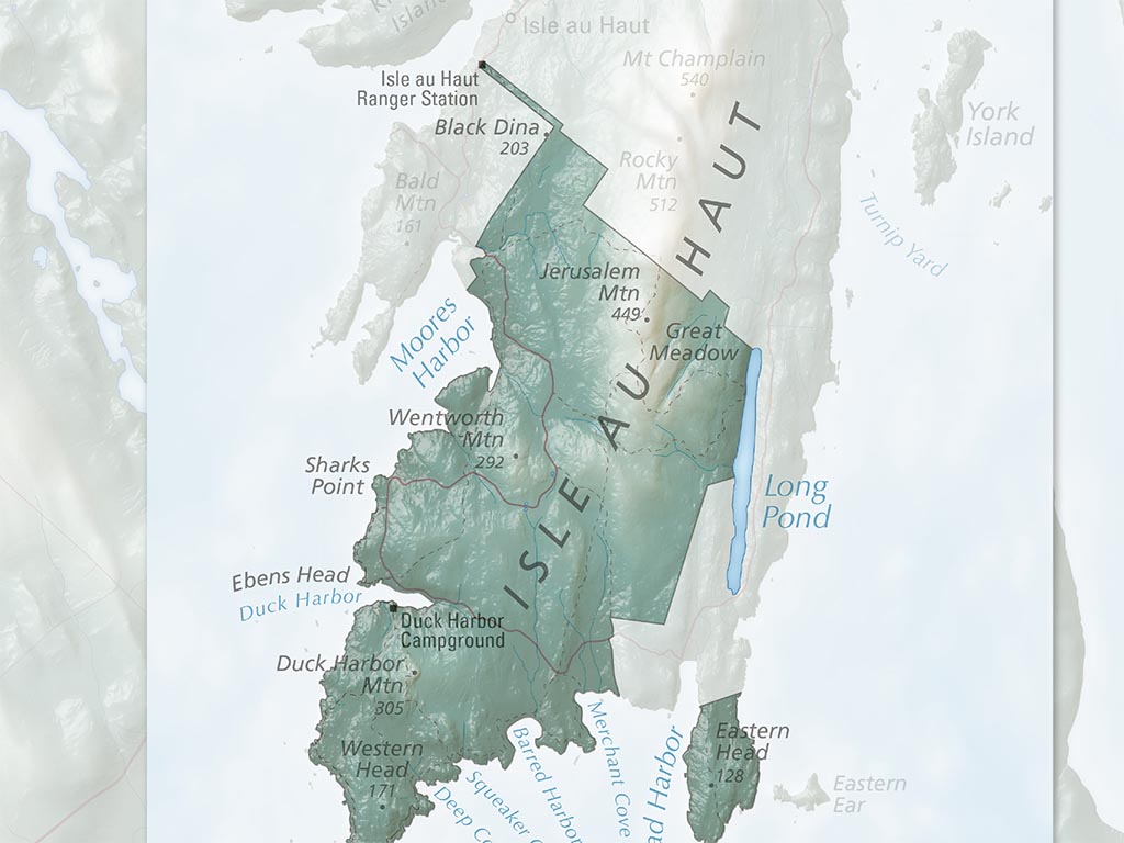 Acadia National Park Elevation Tints Fine Art Print Map