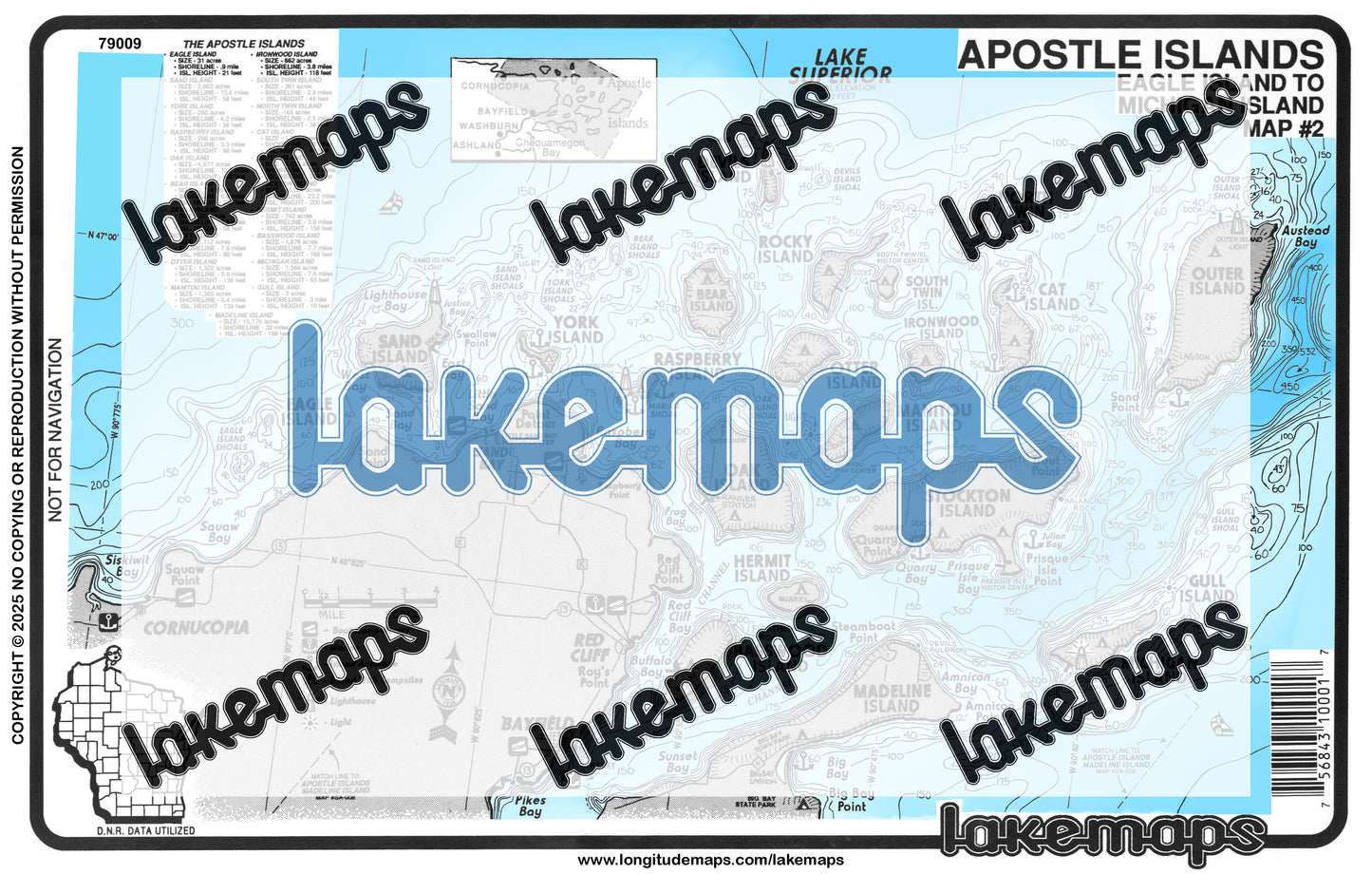 Apostle Islands - - Cat/Outer/ Bear/Oak/Otter/Eagle/Sand/York Islands - Lakemap - 79009