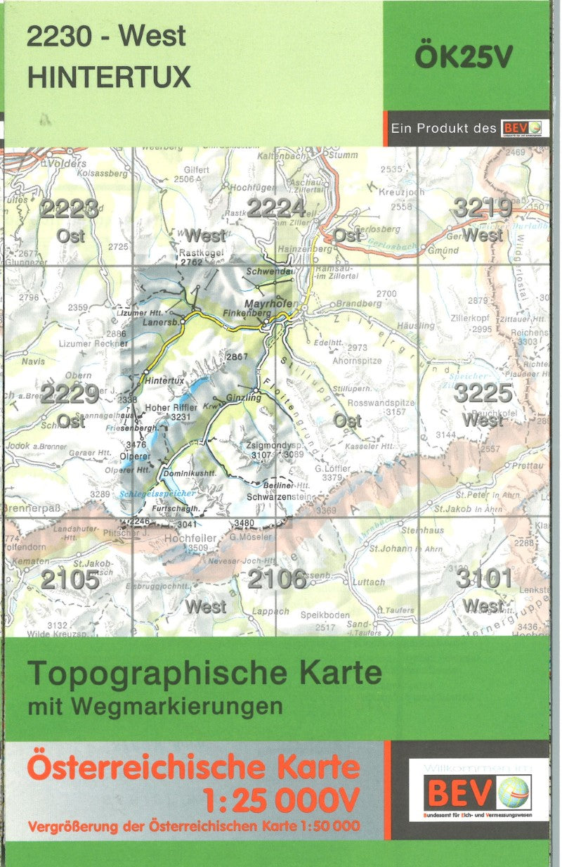 Austria 1:25,000 topo #149 Lanersbach(2230- West Hintertux)