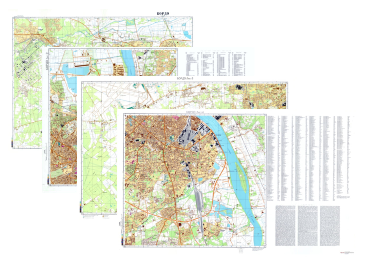 Bordeaux (France) 4-Sheet Map Set - Soviet Military City Plans