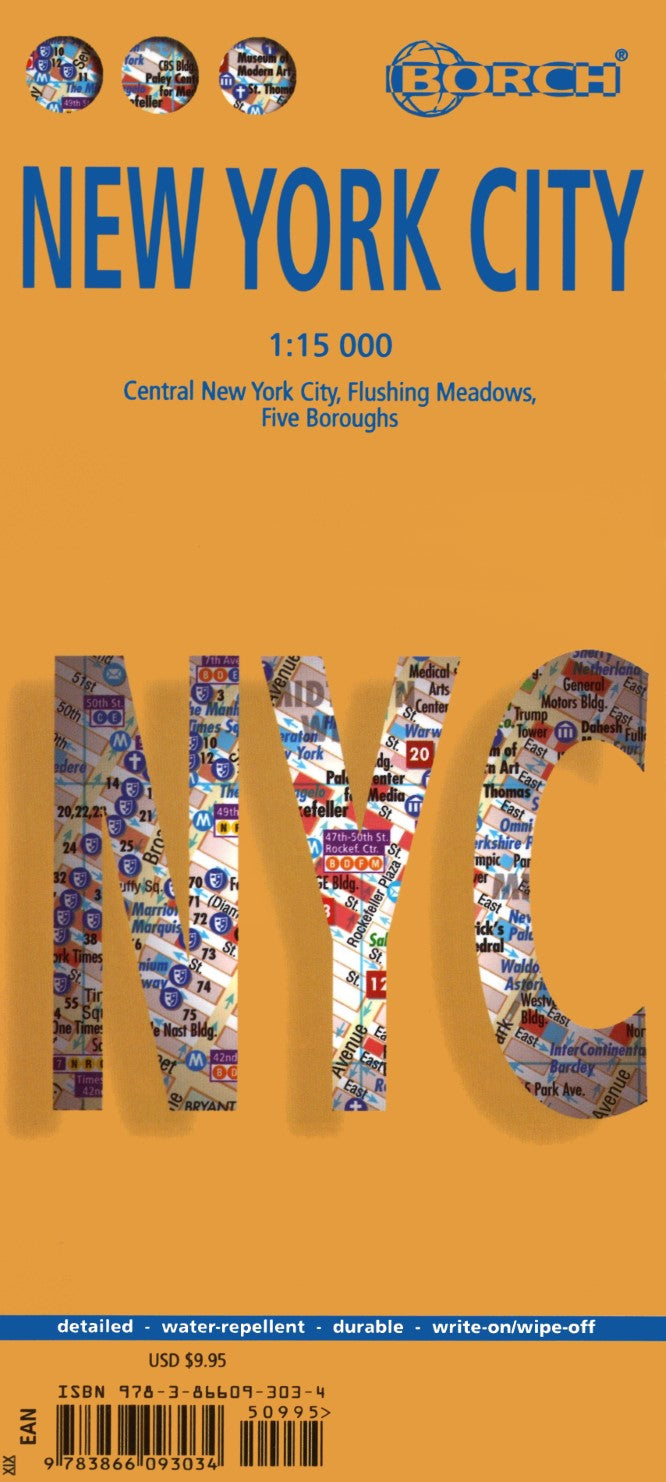 New York City : Central New York City, Flushing Meadows, Five Boroughs Laminated Map