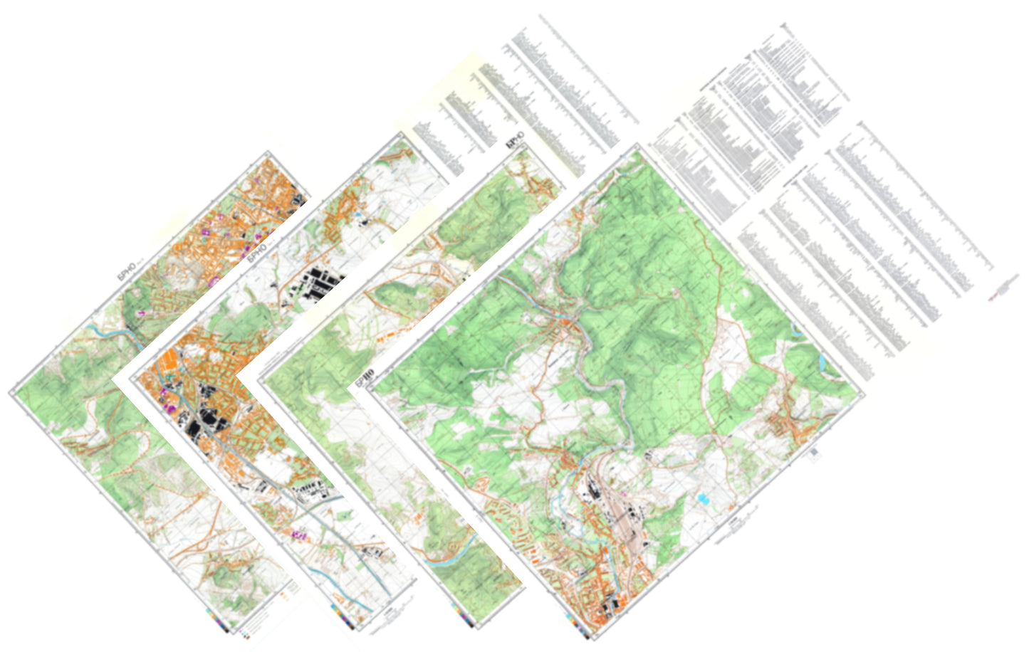 Brno (Czechia) 4-Sheet Map Set - Soviet Military City Plans