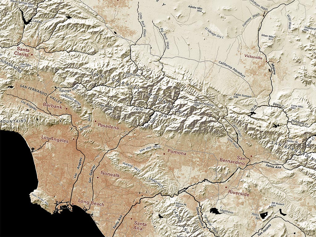 California Landforms and Rivers Fine Art Print Map