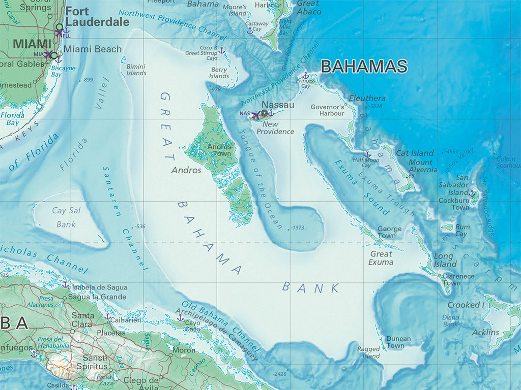 Caribbean Sea Elevation Tints Fine Art Print Map