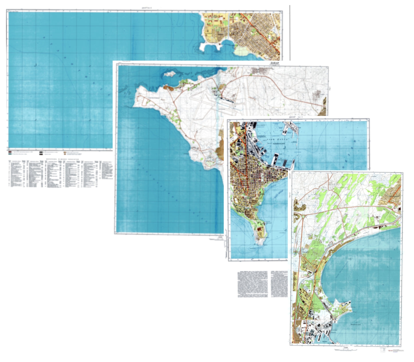 Dakar (Senegal) 4-Sheet Map Set - Soviet Military City Plans