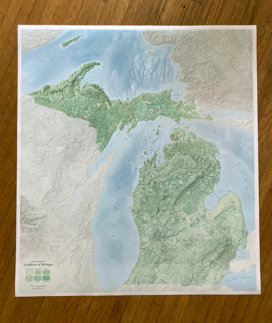 Landforms of Michigan Wall Map