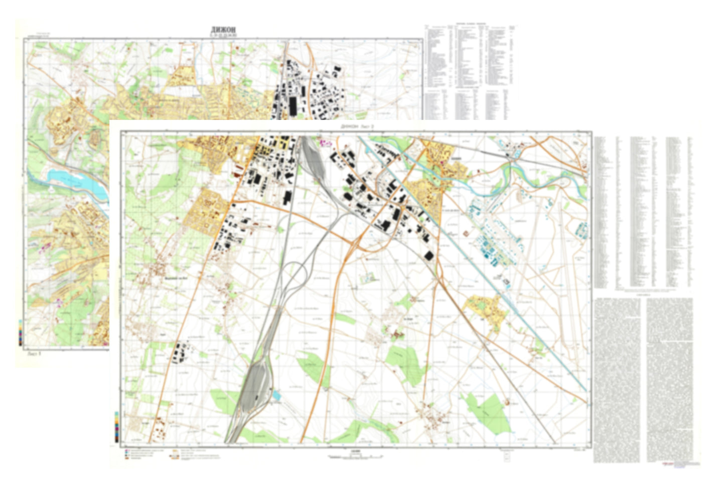 Dijon (France) 2-Sheet Set - Soviet Military City Plans