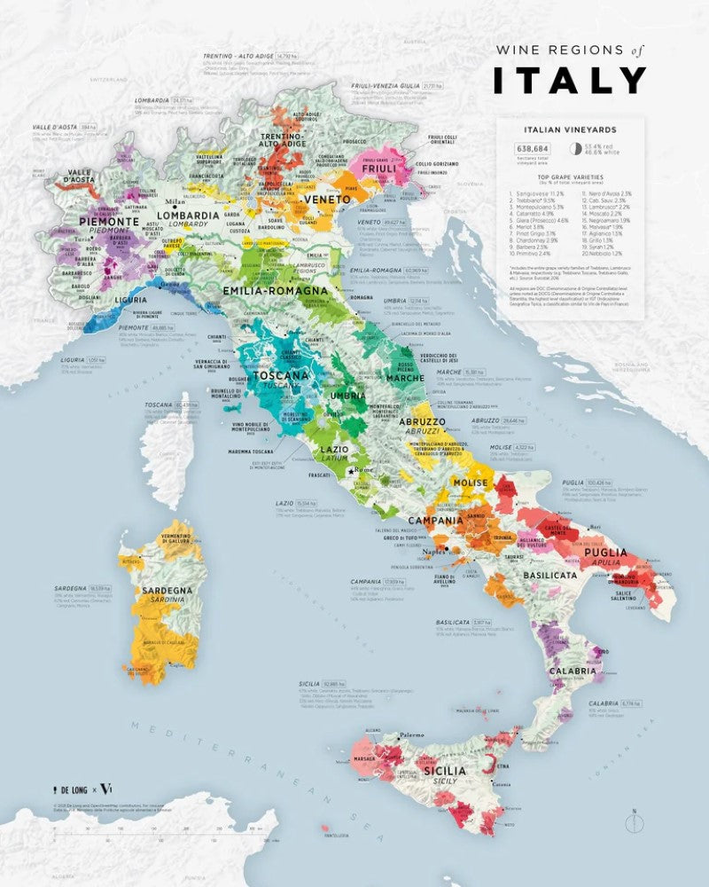 Wine Regions of Italy Map - Small