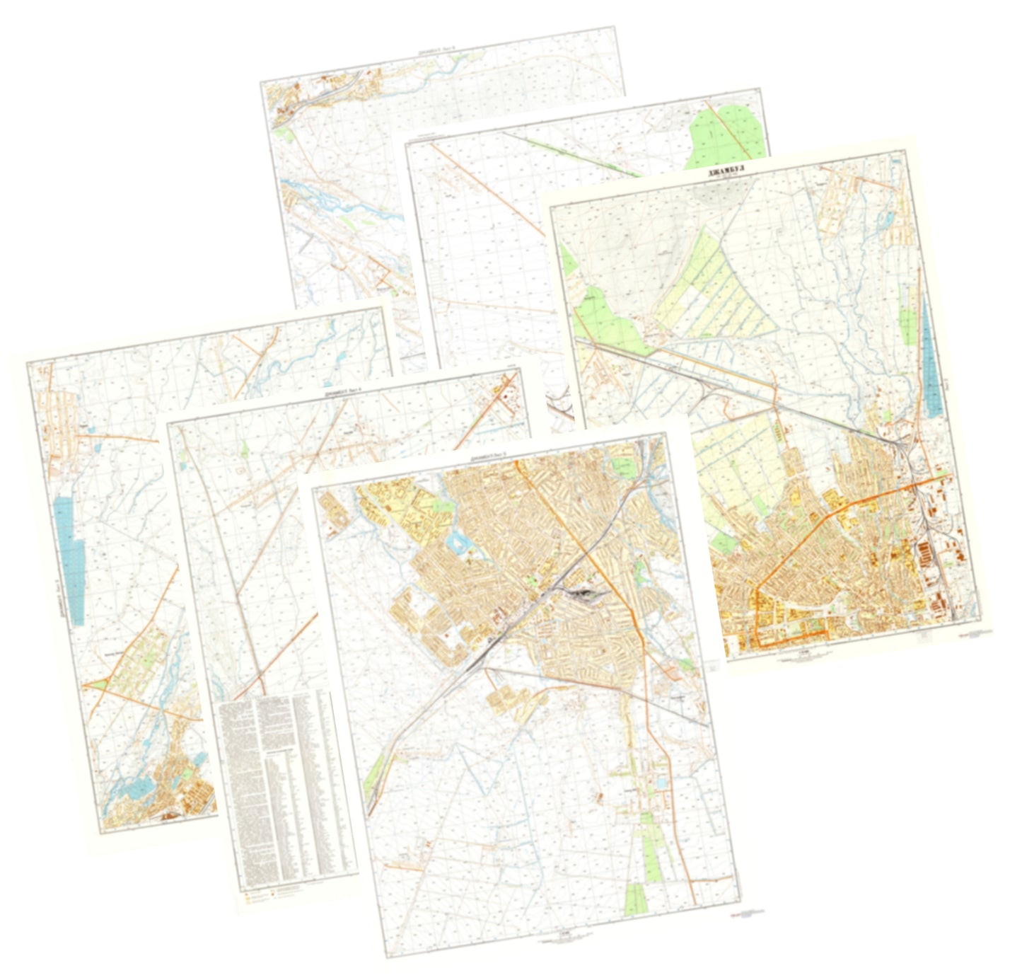 Dzhambul (Kazakhstan) 6-Sheet Map Set - Soviet Military City Plans