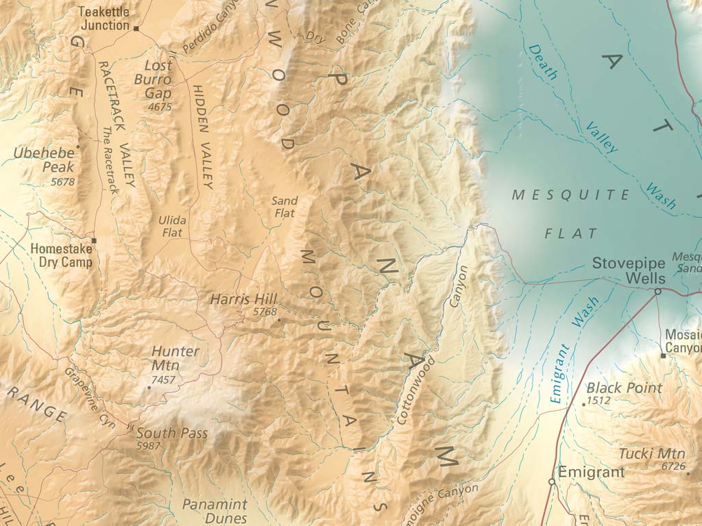 Death Valley National Park Elevation Tints Fine Art Print Map