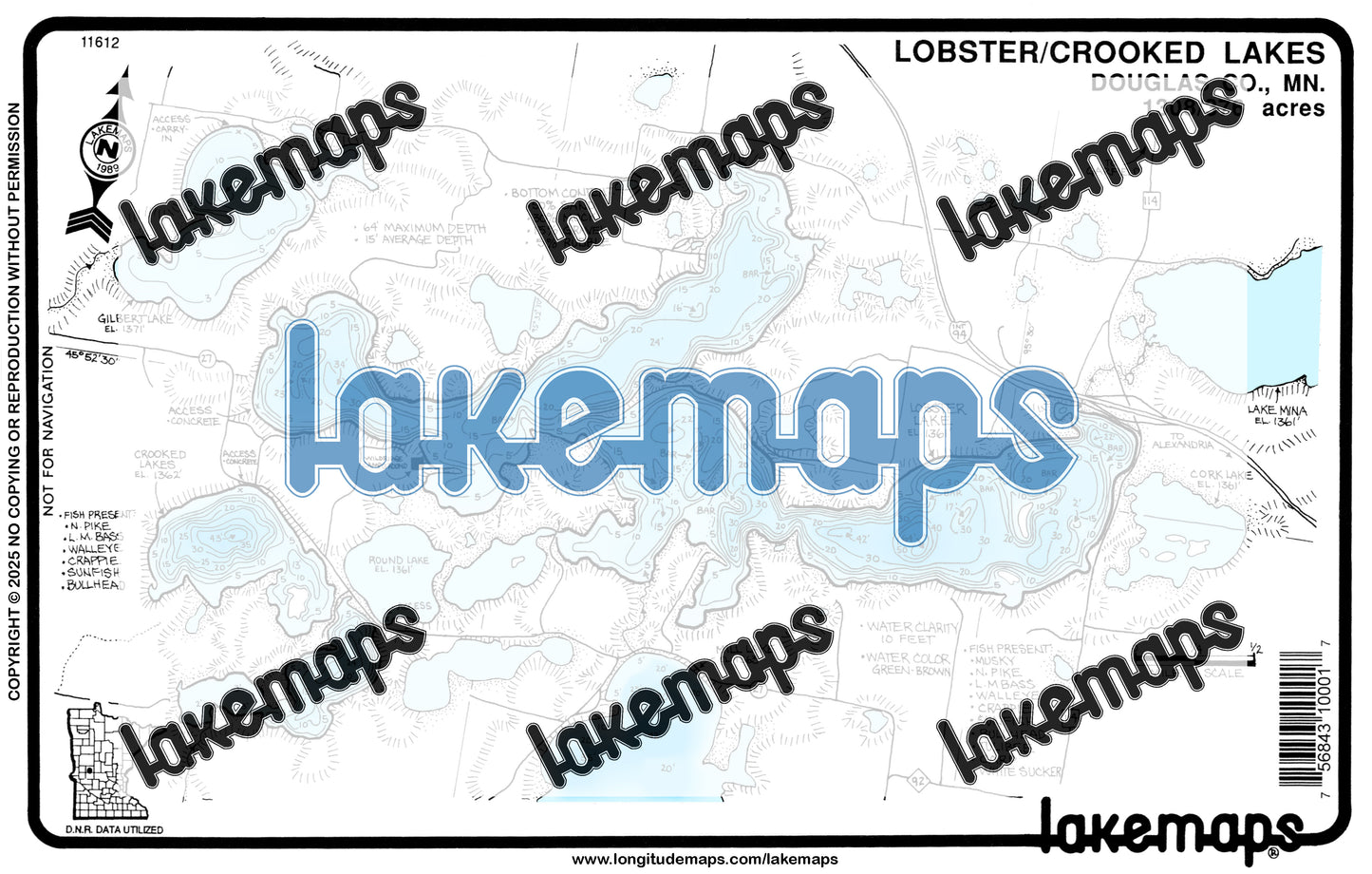 Douglas County, MN - LOBSTER / Crooked / Gilbert - Lakemap - 11612