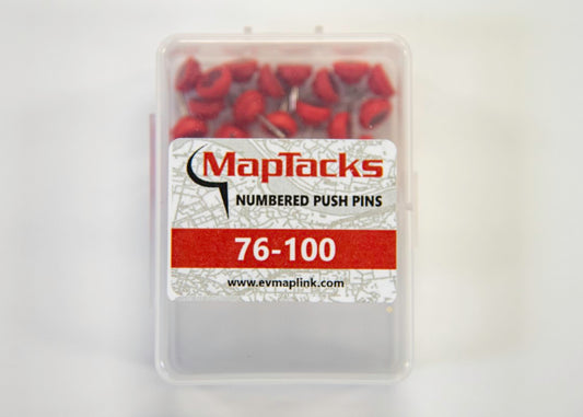 Map Push Pins, Red, Numbered 76-100