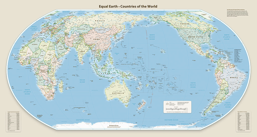 Equal Earth Political Wall Map - Oceania Meridian - English - Matte