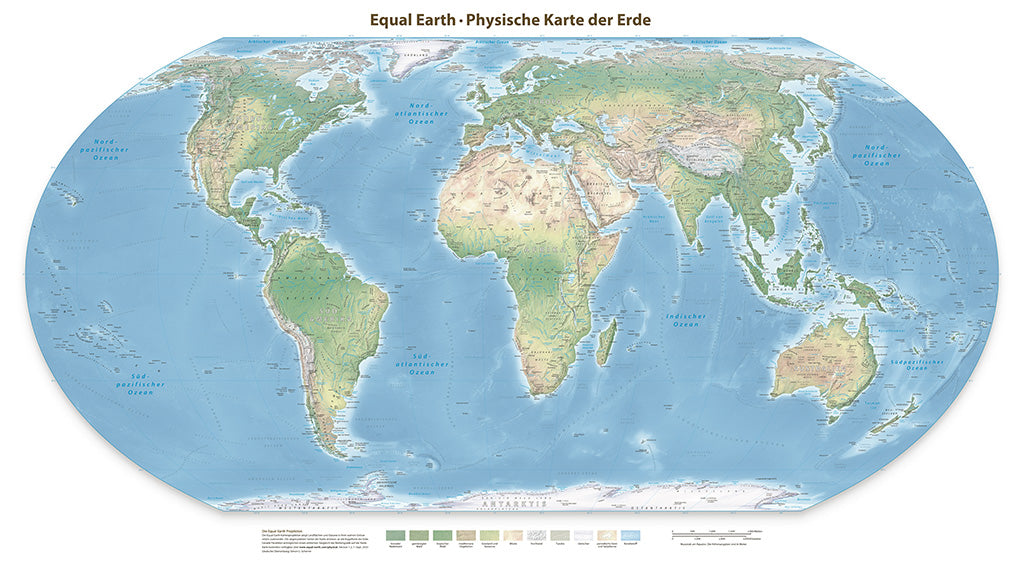 Equal Earth Physical Wall Map - Florence Meridian - German - Premium Photo Paper