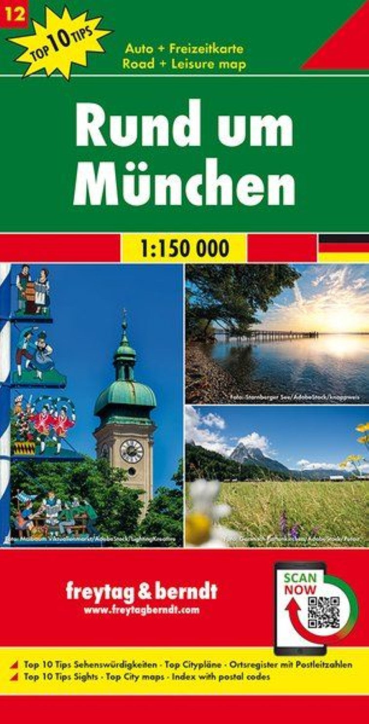 Greater Munich, road map 1:150,000, top 10 tips, sheet 12