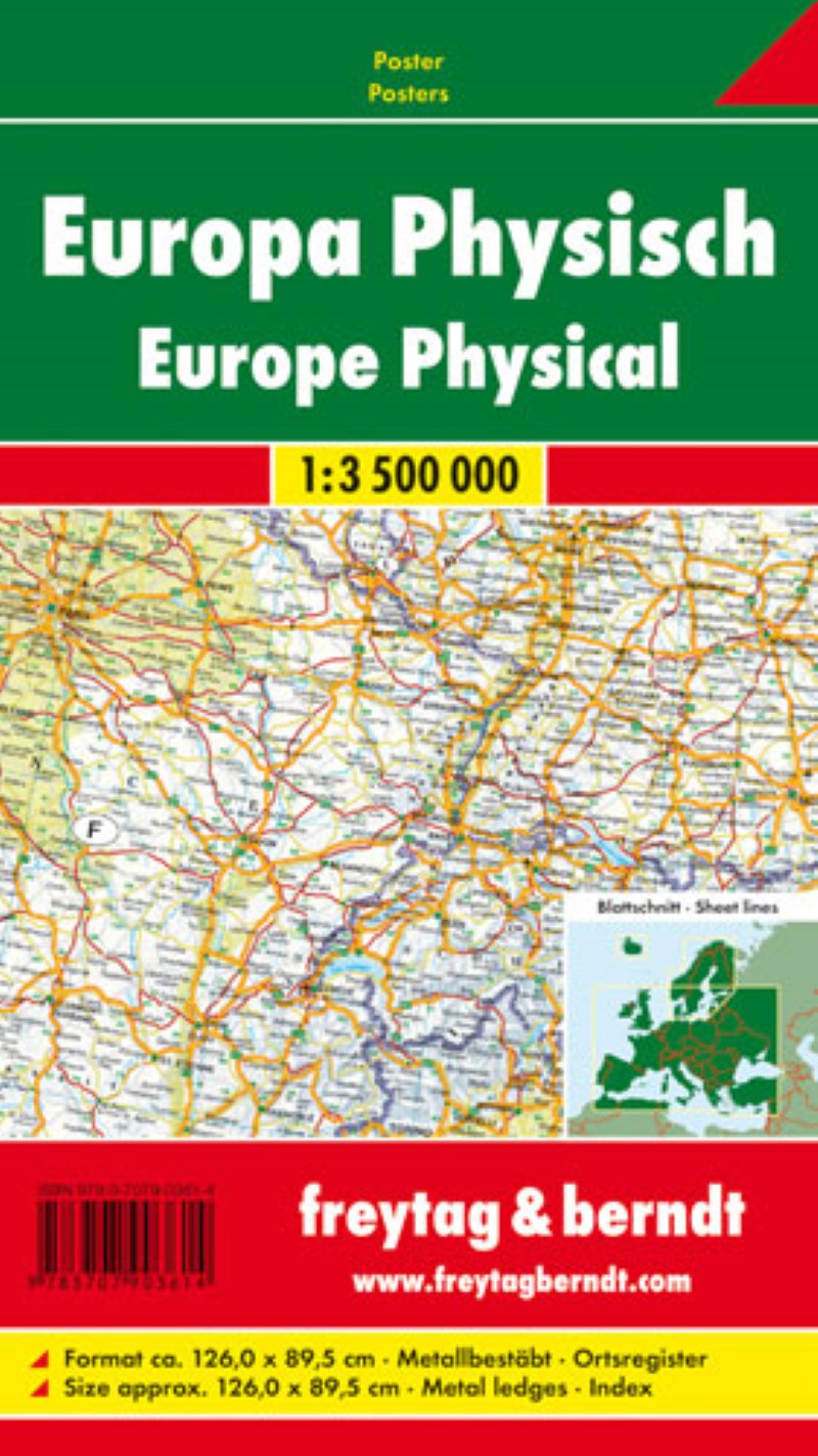 Europa physisch, 1:3,500,000., Poster metallbestäbt = Europe physical, 1:3.500,000, wall map metal bars