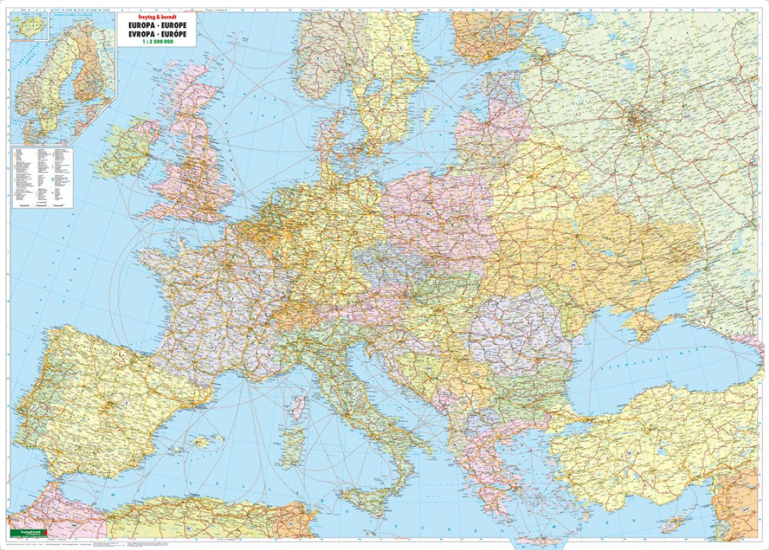 Europa politisch, Poster 1:3,500,000., Metallbestäbt in Rolle = Europe political, wall map 1:3.500,000, metal bars