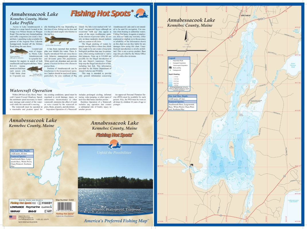 ANNABESSACOOK LAKE - LAMINATED ME MAP