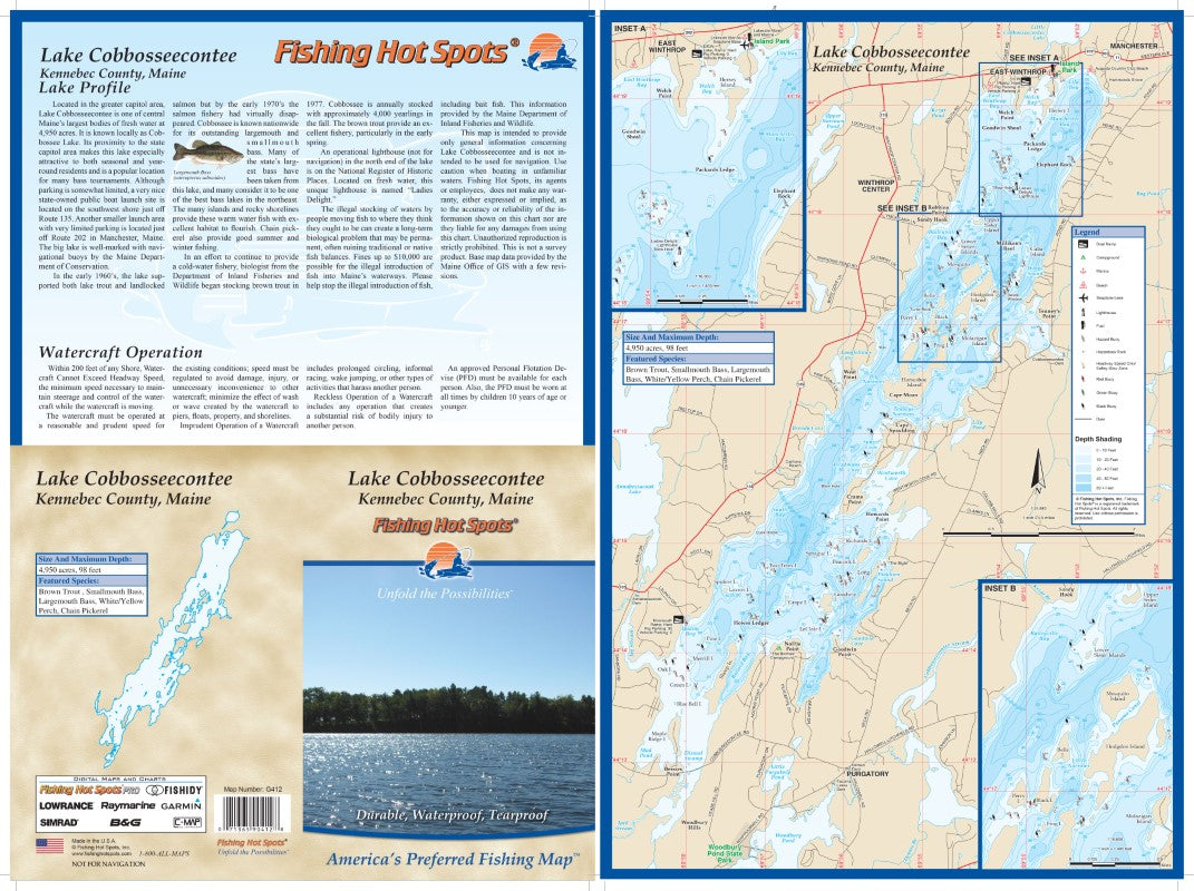 COBBOSSEECONTEE LAKE - LAMINATED ME MAP