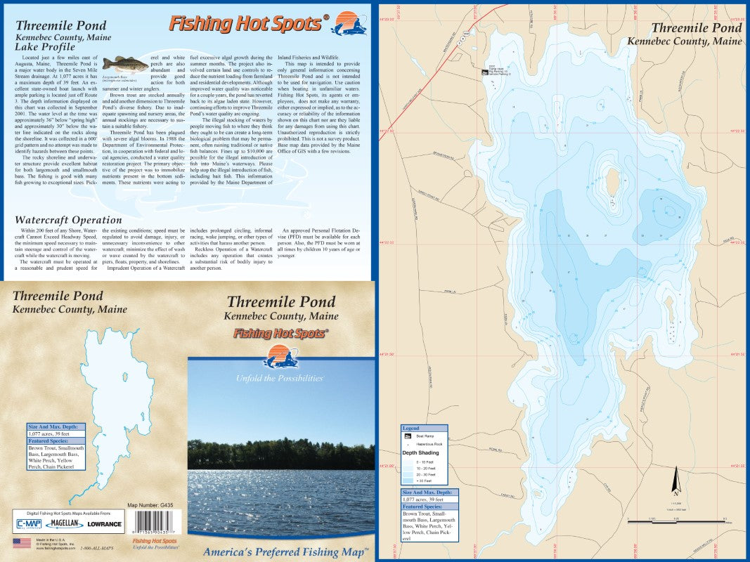THREEMILE POND - LAMINATED ME MAP
