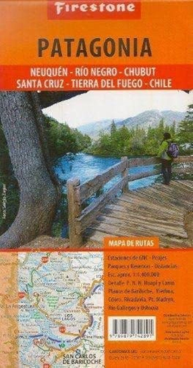 Firestone Map of Patagonia: Neuquen, Rio Negro, Chubut, Santa Cruz, Tierra del Fuego, Chile sur