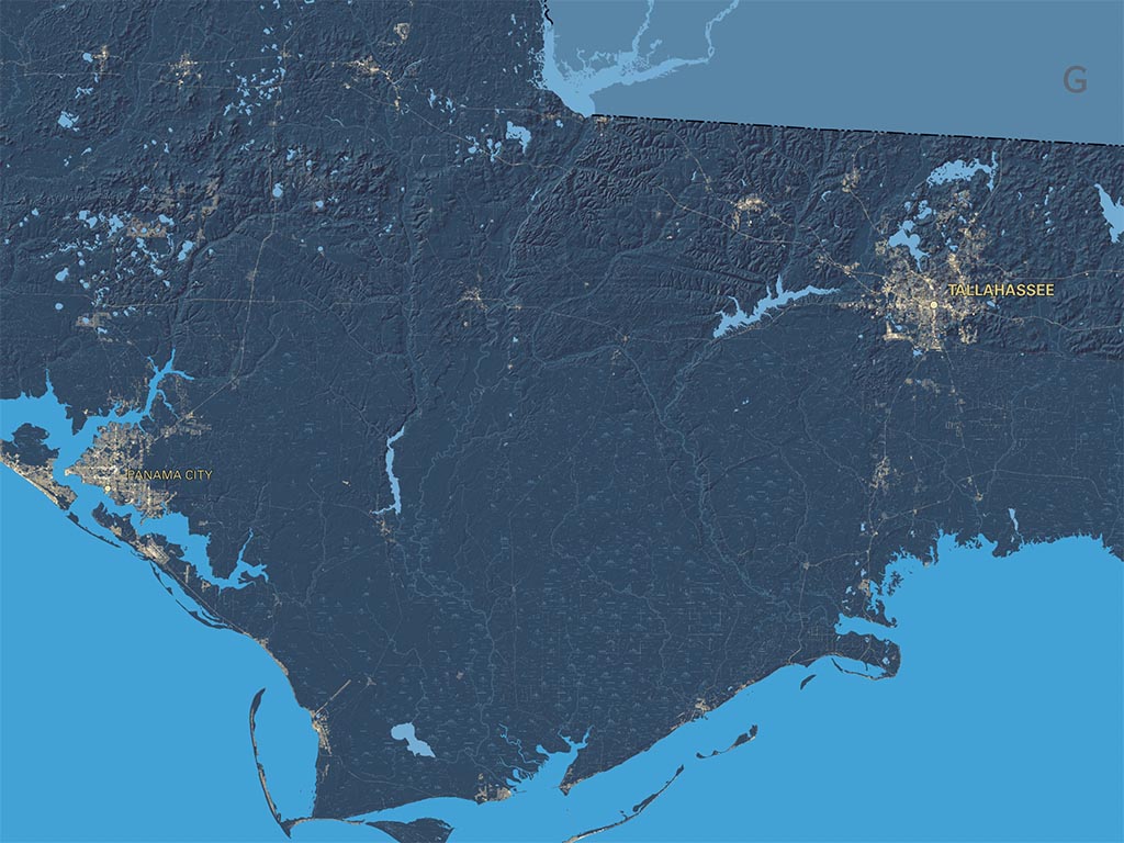 Florida at Night Fine Art Print Map