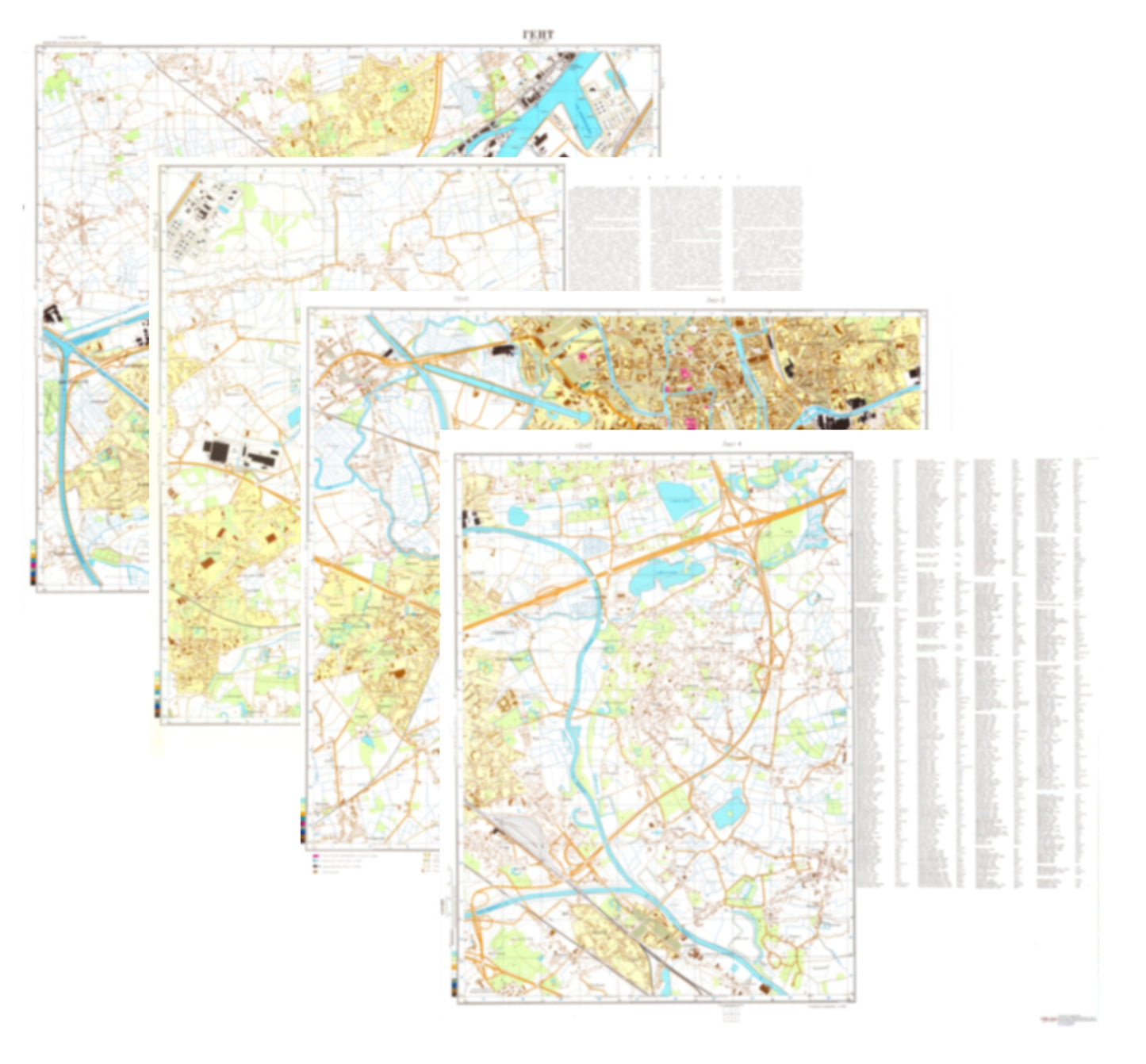 Gent (Belgium) 4-Sheet Map Set - Soviet Military City Plans