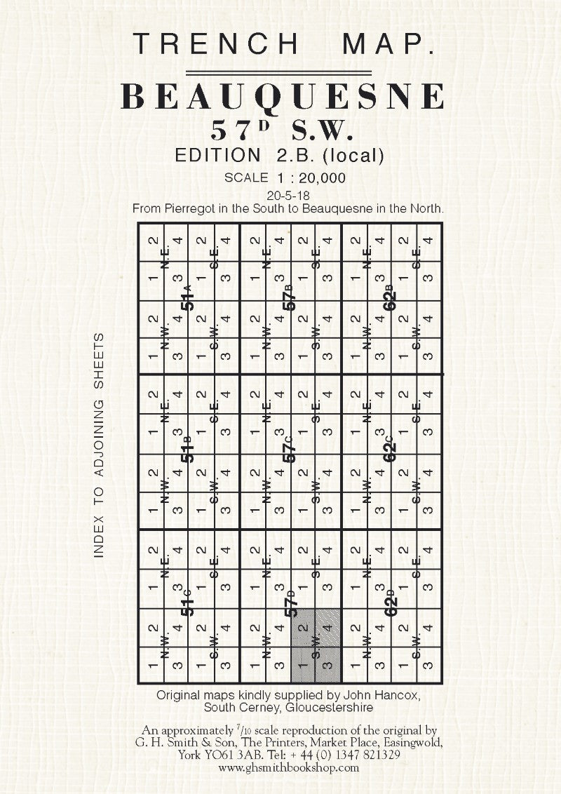 WWI: Beauquesne (France) 57D SW Trench Map