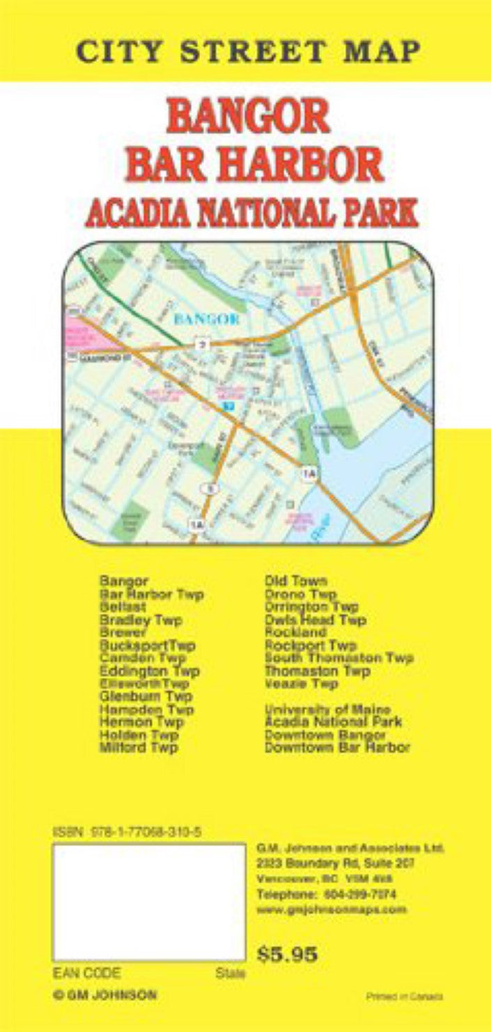 Bangor : Bar Harbor : Acadia National Park : city street map