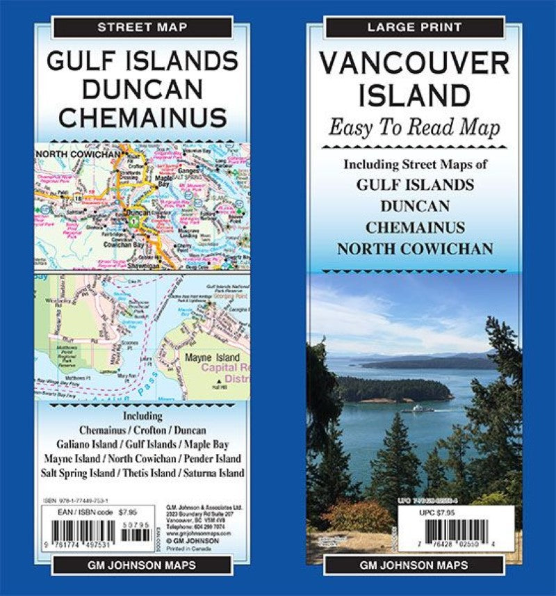 Vancouver Island Large Print / Gulf Islands / Duncan, British Columbia Road-Street Map