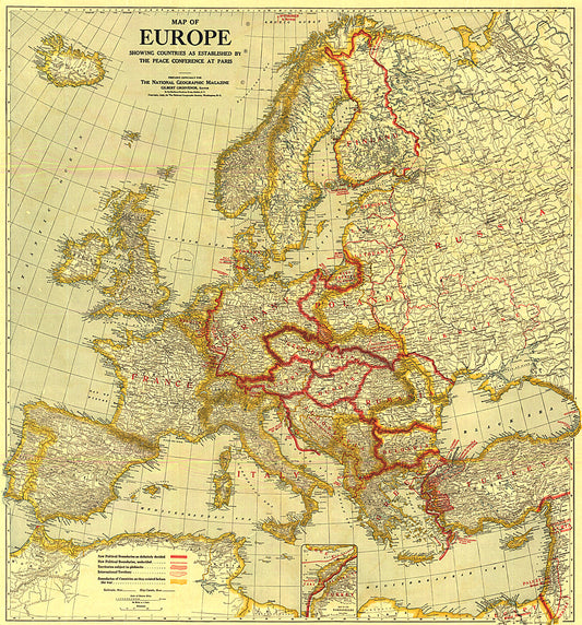 1921 Map of Europe Showing the Countries Established by the Peace Conference of Paris