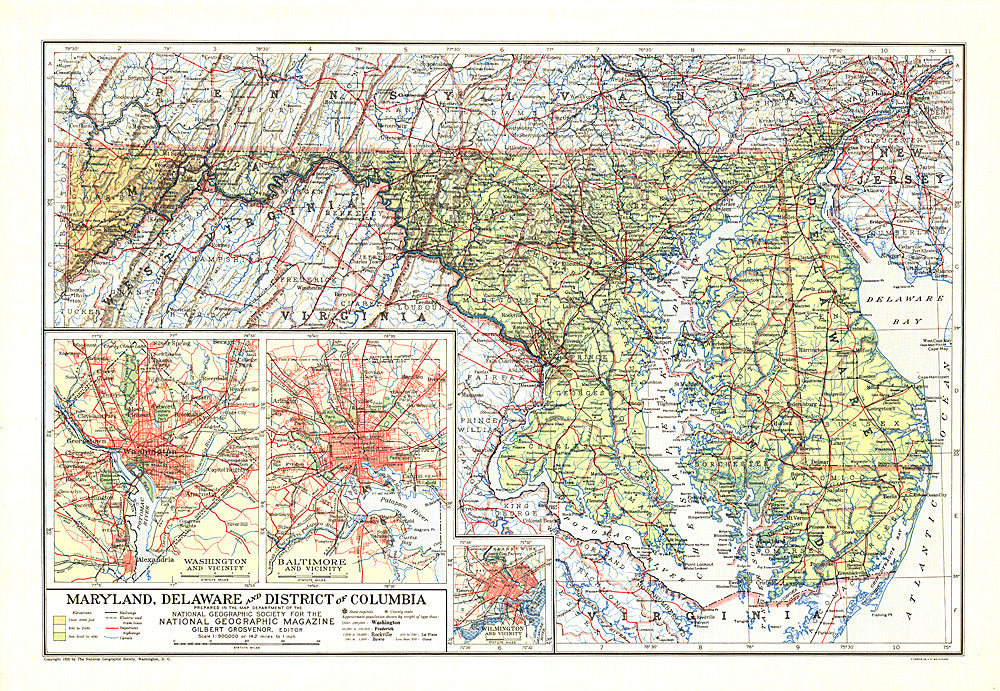 1927 Maryland, Delaware and District of Columbia Map