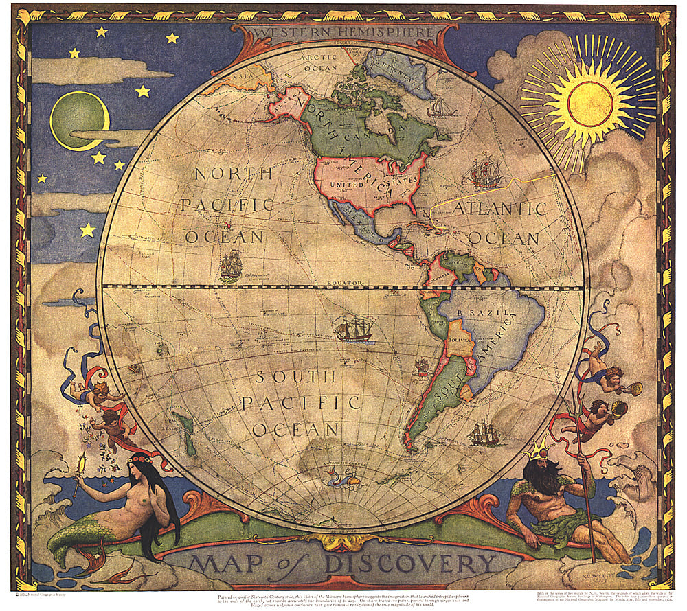 1928 Map of Discovery, Western Hemisphere