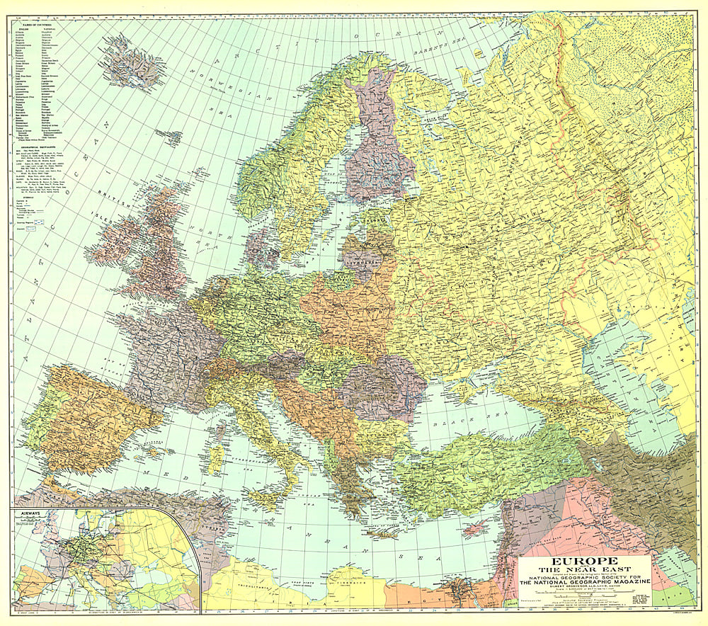 1929 Europe, and the Near East Map