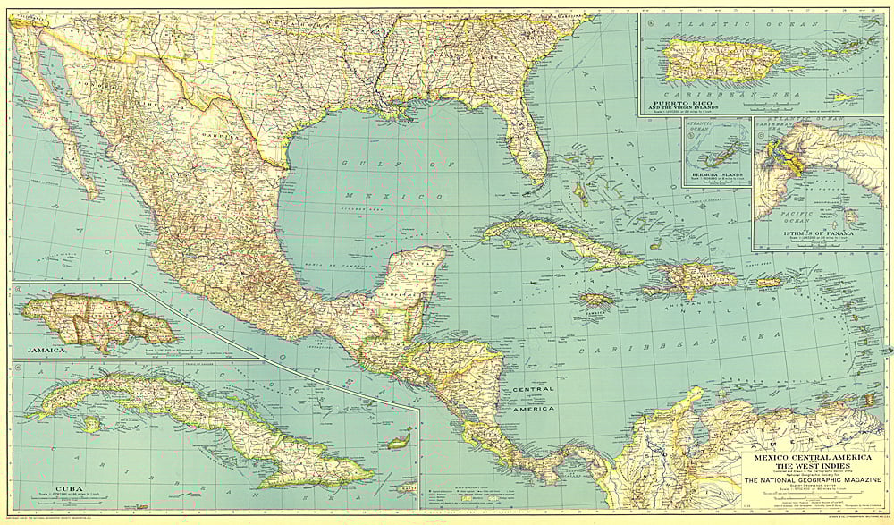 1934 Mexico, Central America and the West Indies Map