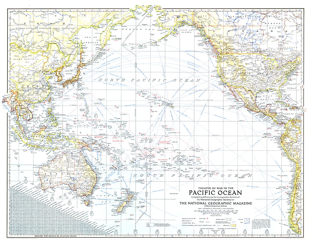 1942 Theater of War in the Pacific Ocean Map