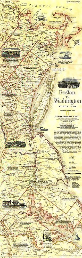 1830 Boston To Washington Circa 1830 Map