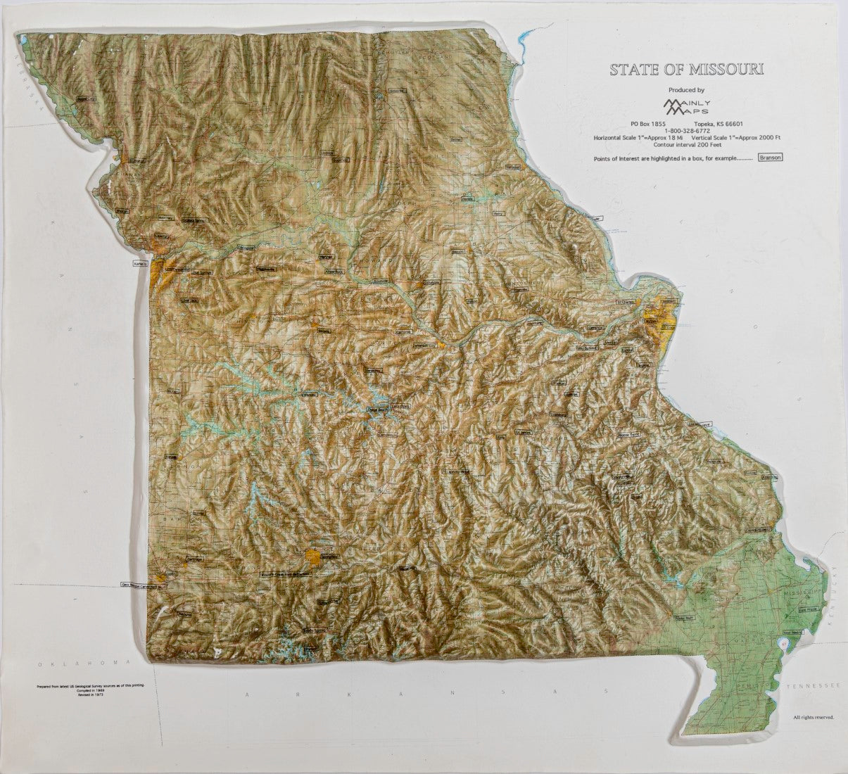 Missouri Raised Relief Map, image size:1205x1100
