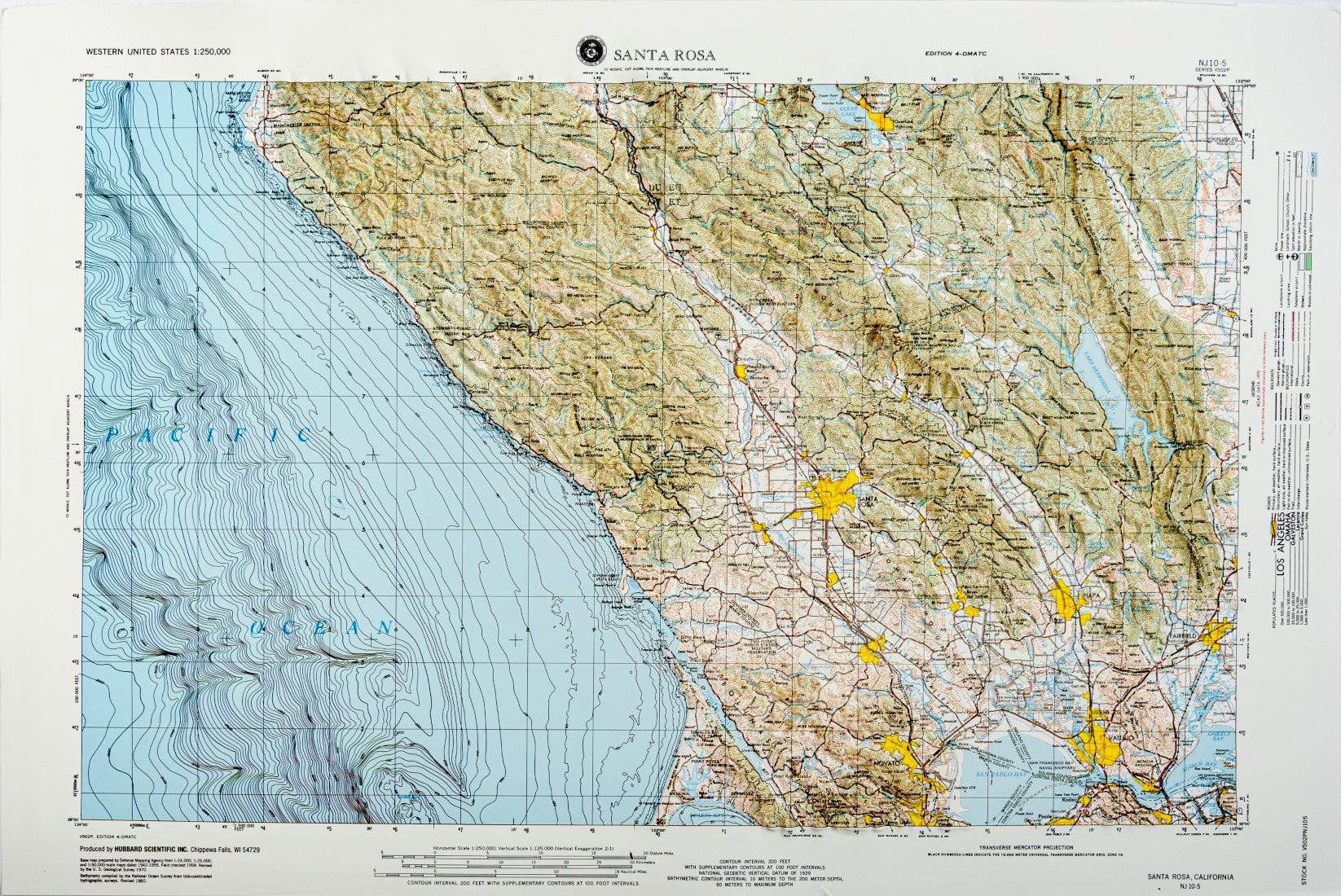 Santa Rosa, CA, Hubbard Raised shops Relief Map