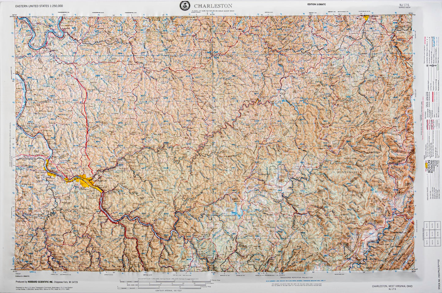 Charleston, West Virginia (NJ 17-5) Raised Relief Map