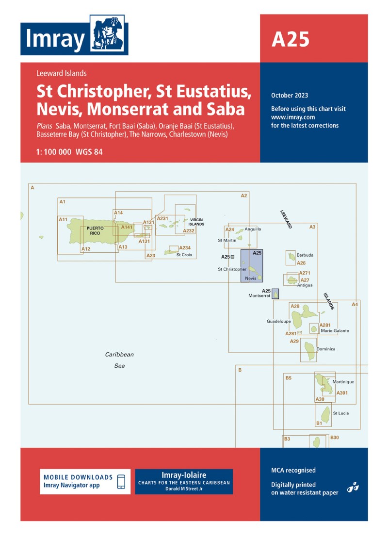 A25 St Eustatius, St Christopher, Nevis, Monserrat, Saba Nautical Charts