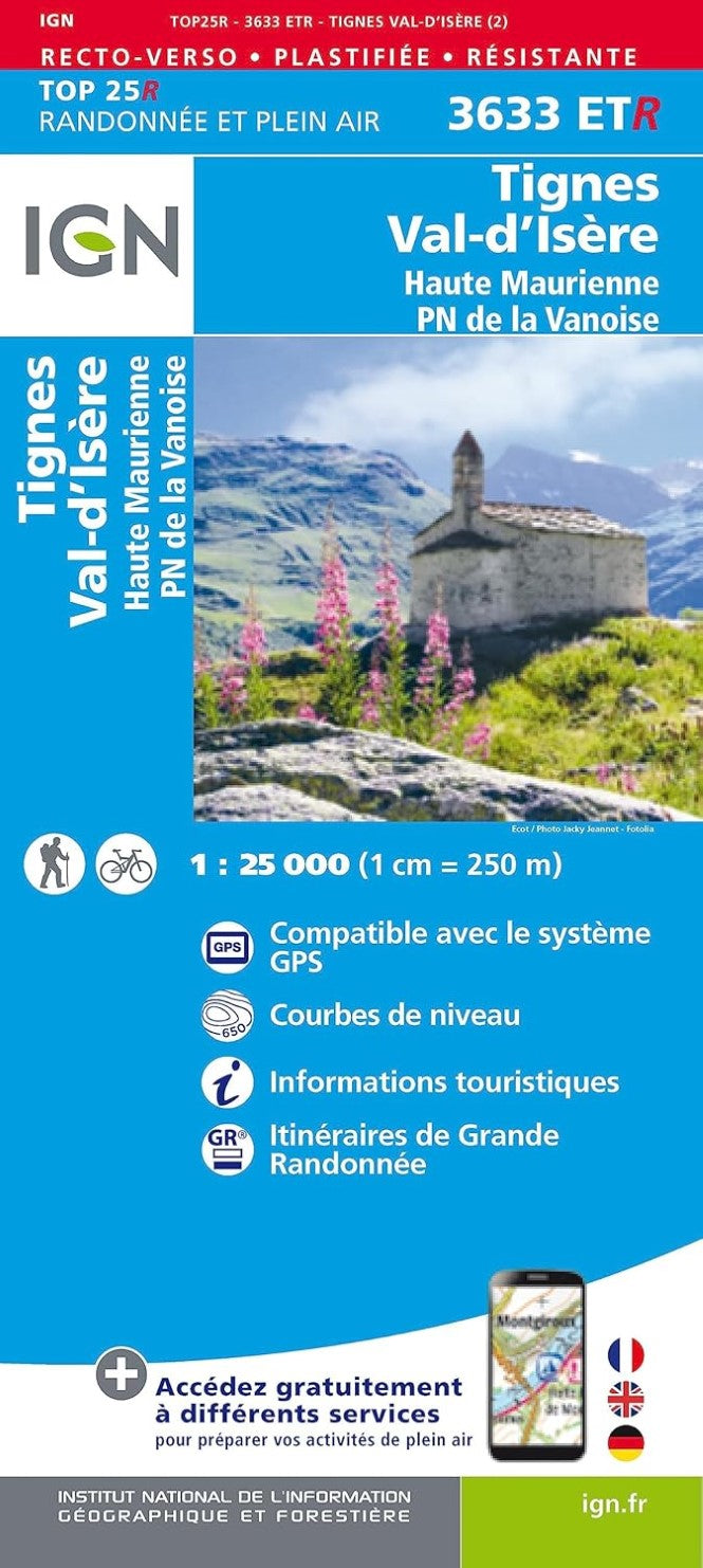 Tignes, Val d'Isere, Haute Maurienne Top 25 Hiking & Cycling Waterproof Map