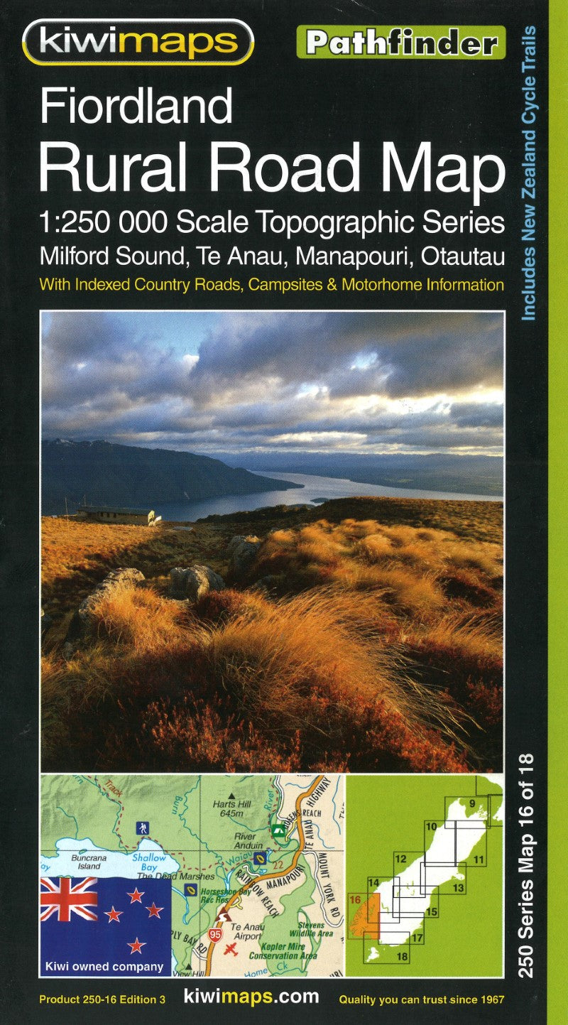Fiordland : rural road map : 1:250,000 scale topographic series : Milford Sound, Te Anau, Manapouri, Otautau