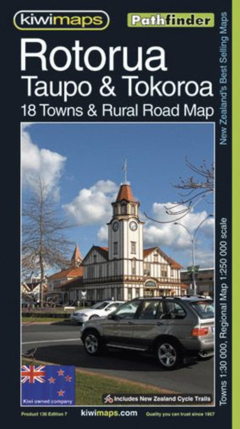 Rotorua Taupo & Tokoroa: 18 Towns & Rural Road Map