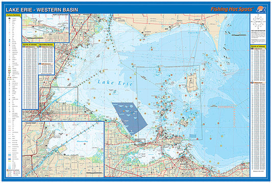 L127 - Lake Erie Fishing Wall Map - Western Basin Fishing Wall Map