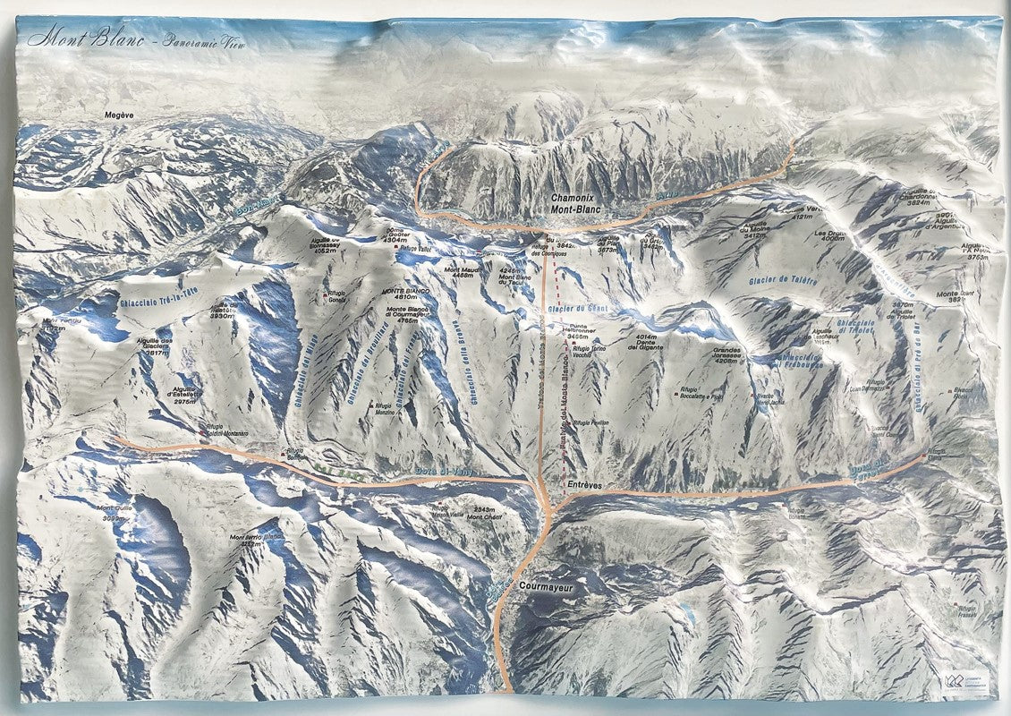 Mont Blanc (Monte Bianco) Panoramic Raised Relief Map