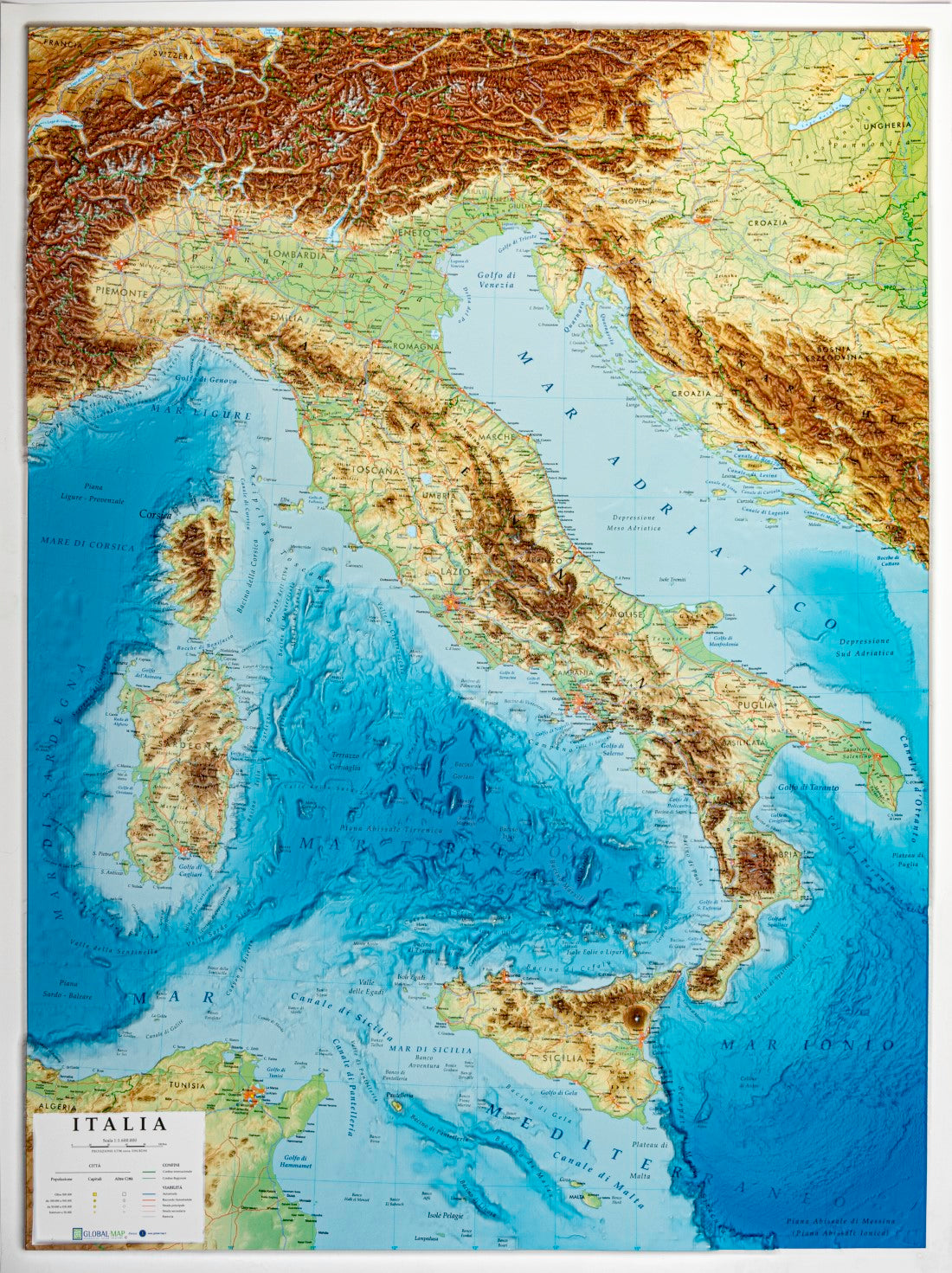 Italy Raised Relief Map