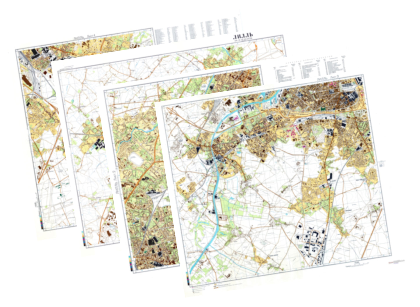 Lille (France) 4-Sheet Map Set - Soviet Military City Plans