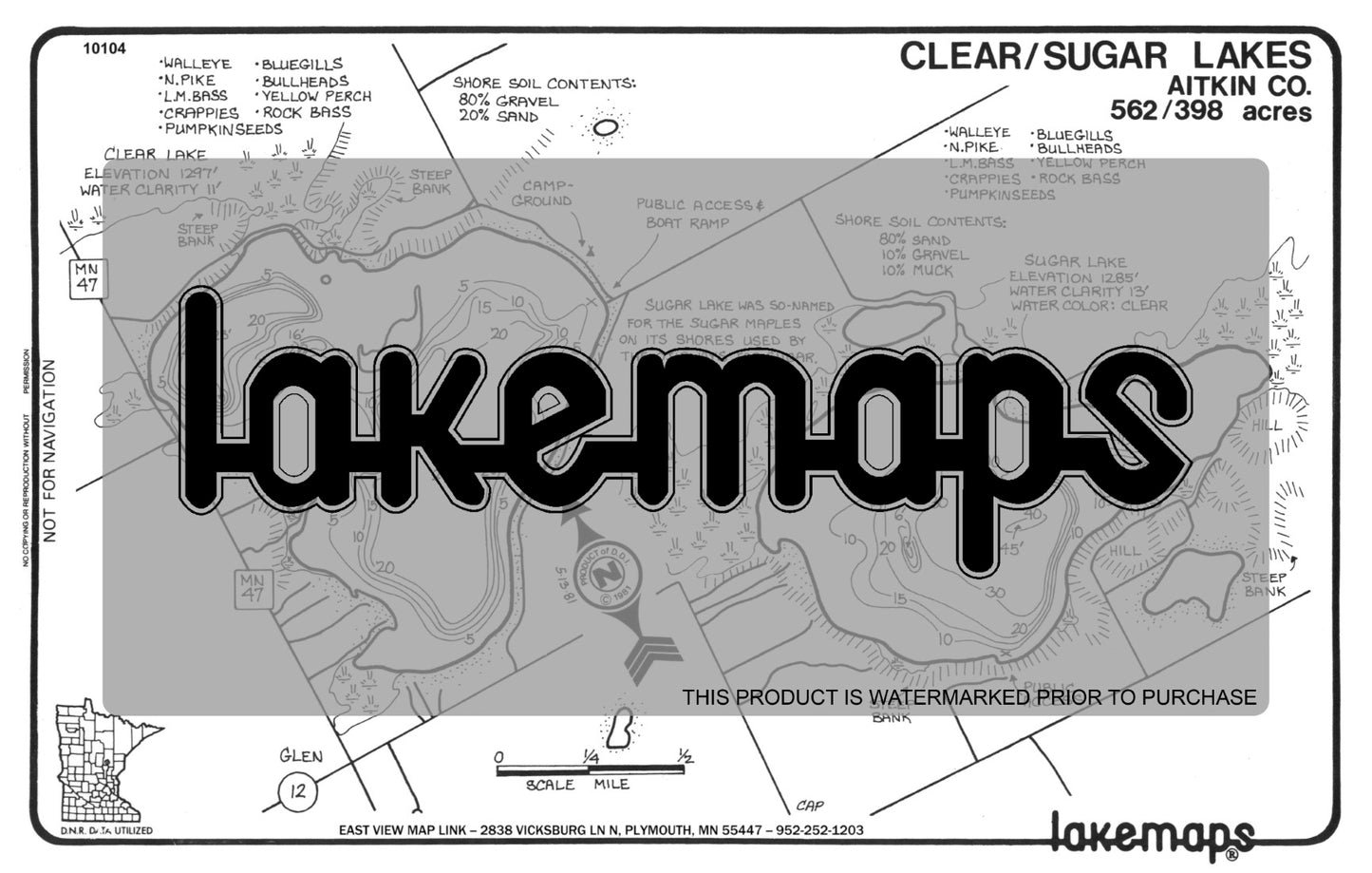 Aitkin County, MN - CLEAR / Sugar - Lakemap - 10104